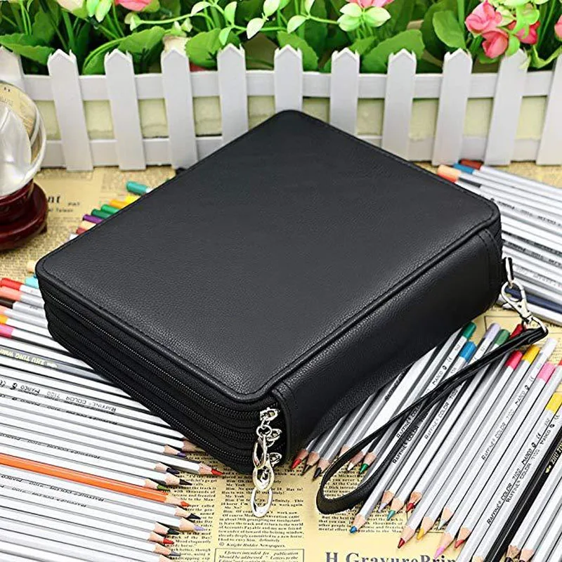 Organizer Bag Color Pu Waterproof Portable Zipper Stationery Pen Curtain School Supplies