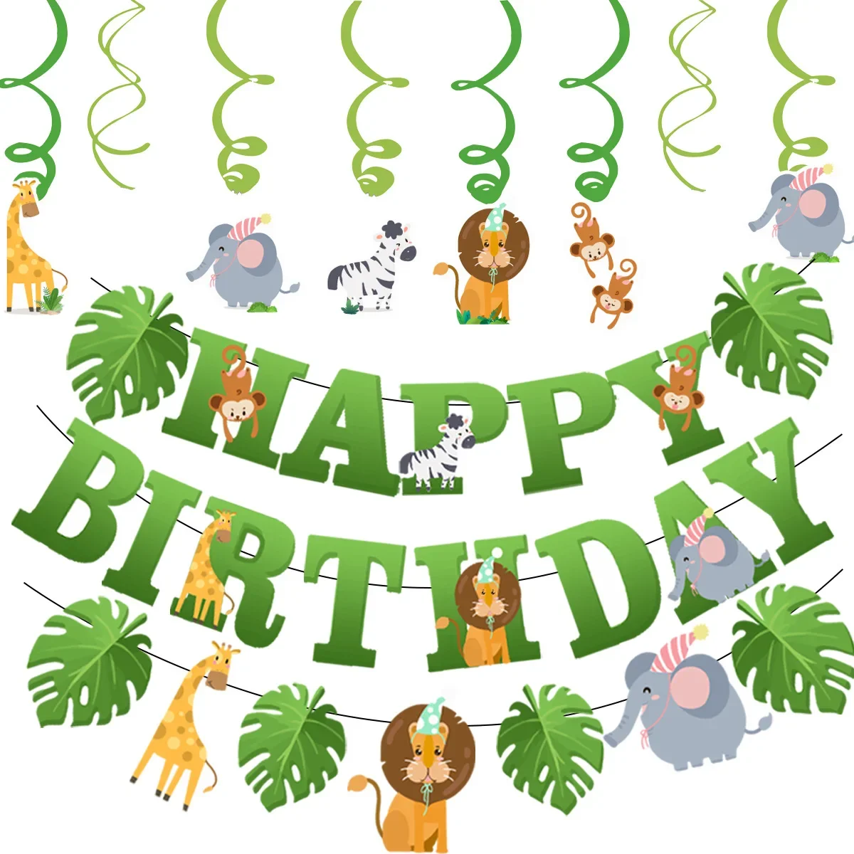 

Jungle Animals Birthday Banner Forest Lion Giraffe Elephant Garlands Kids Boy Girl Happy Jungle Safari Birthday Party Banners