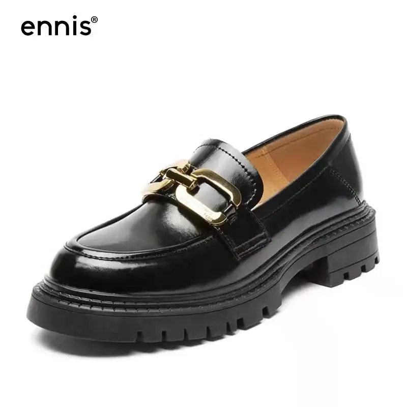 

ENNIS 2022 Loafer Shoes Women Spring Patent Leather Student Shoes Female British Retro Casual Lazy Trend Leather Shoes New E235