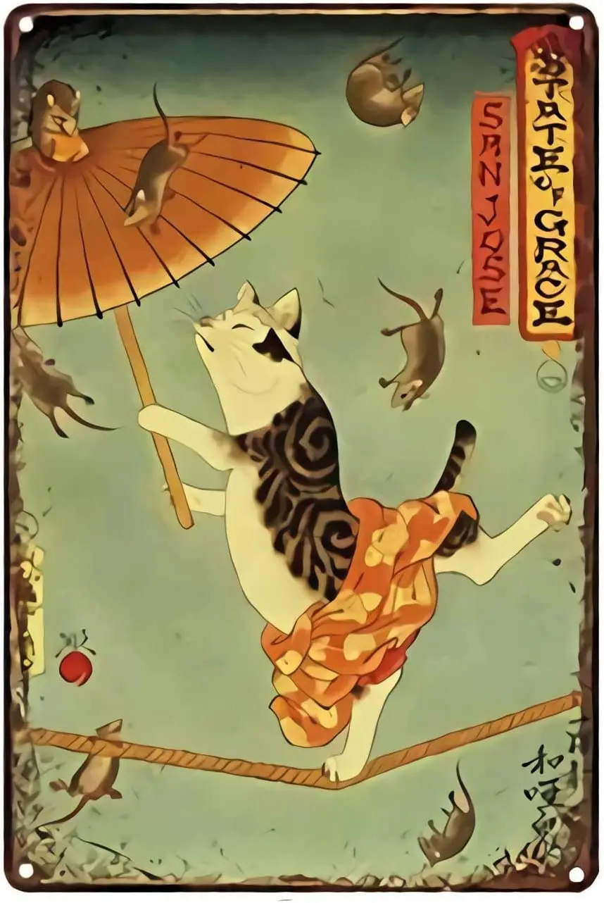 

Vintage New Poster Japanese Ninja Samurai Cat Tattoo Metal Tin Sign 8x12 Inch Retro Home Cafe Office Art Bar Pub Garage Classic