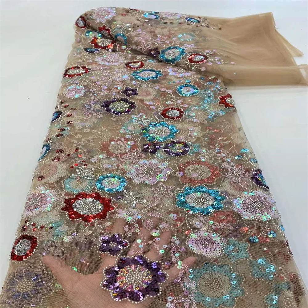 

Nigerian African Net Groom Lace Fabric With Sequins 5 Yards French Lace Fabric 2022 High Quality Lace For Wedding Dress Sewing