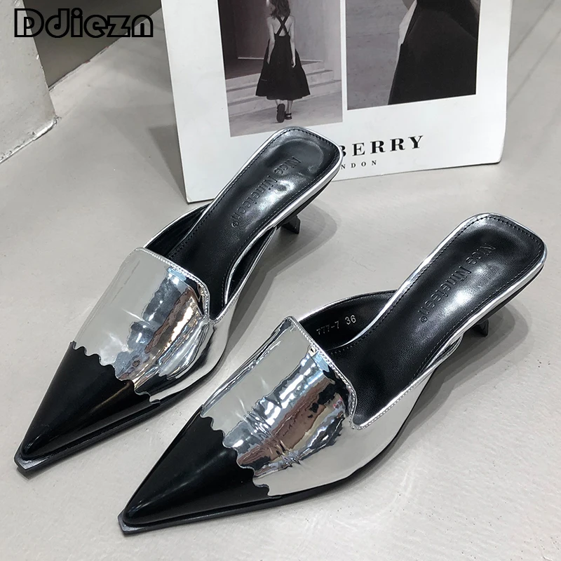 

Туфли-лодочки женские на высоком каблуке, элегантные сандалии, заостренный носок, тапочки без задника, лето 2023