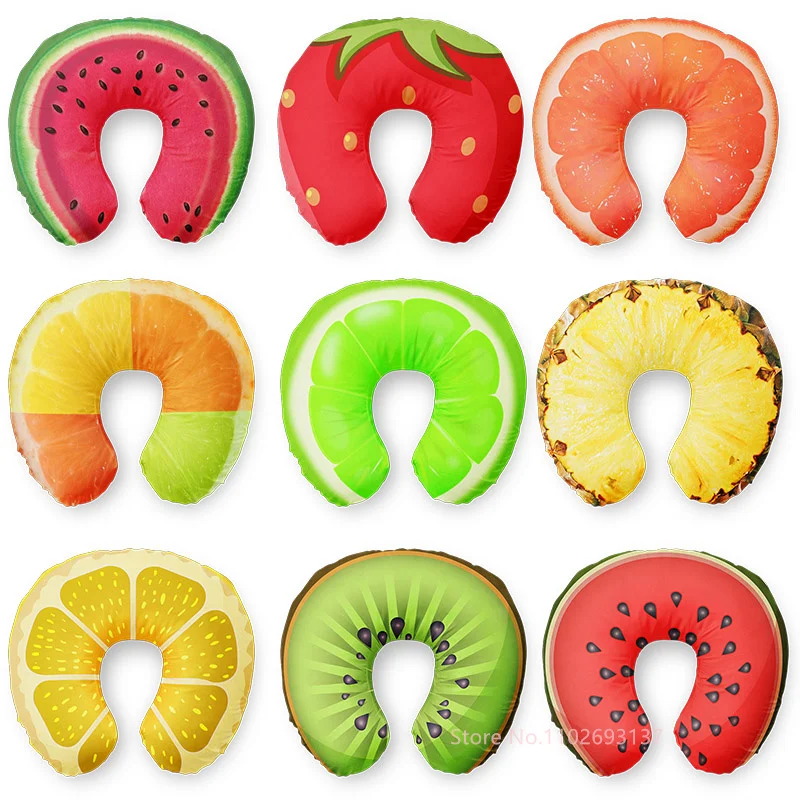 Custom Neck Travel Pillow Fruits Watermelon Inflatable U Shaped Pillow Office Cushion Cute Pillows For Children/Adults