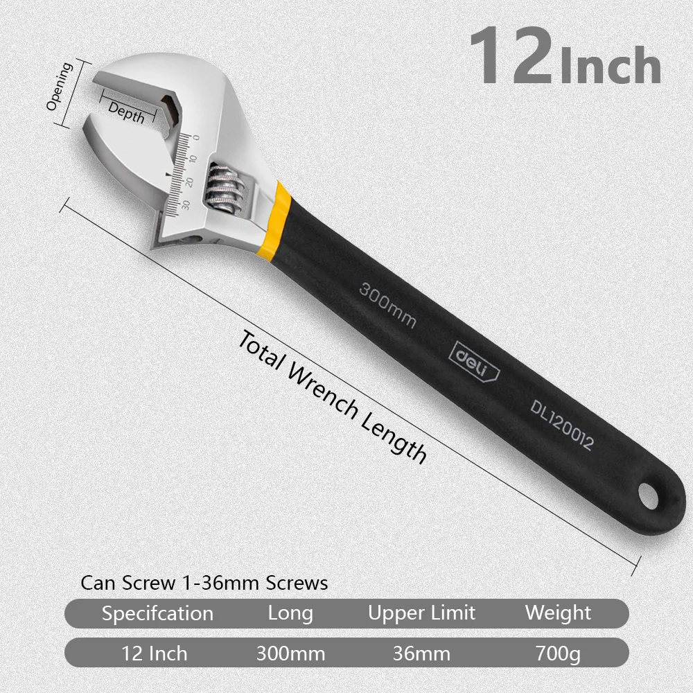 Deli универсальный гаечный ключ 6/8/10/12 дюймов