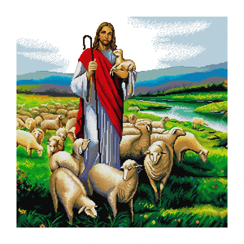 

Joy Sunday Cross Stitch Kit Jesus Shepherd 11CT 14CT Printed Fabric Cross Stitch Kits Embroidery Needlework Sets