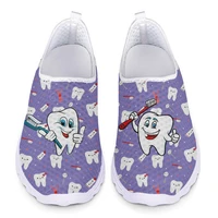 instantarts funny cartoon teeth dentist print lightweight flats sneaker purple dental fairy designer walking shoe mesh loafer