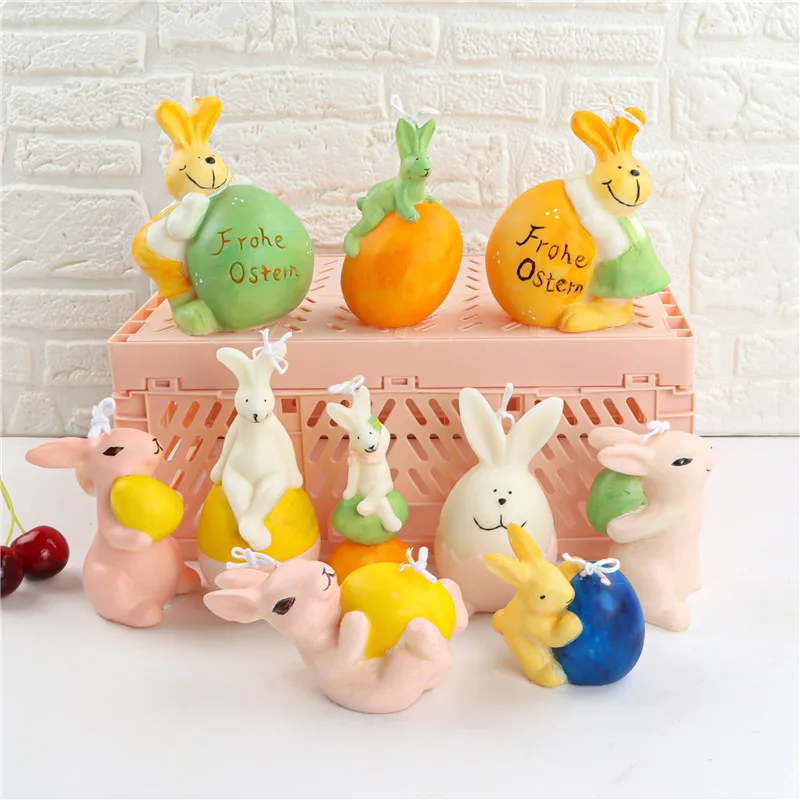 

3D Three-dimensional 10 Easter Bunny Candle Mold Aromatherapy Children's Plaster Graffiti Silicone Mold Park Ornaments