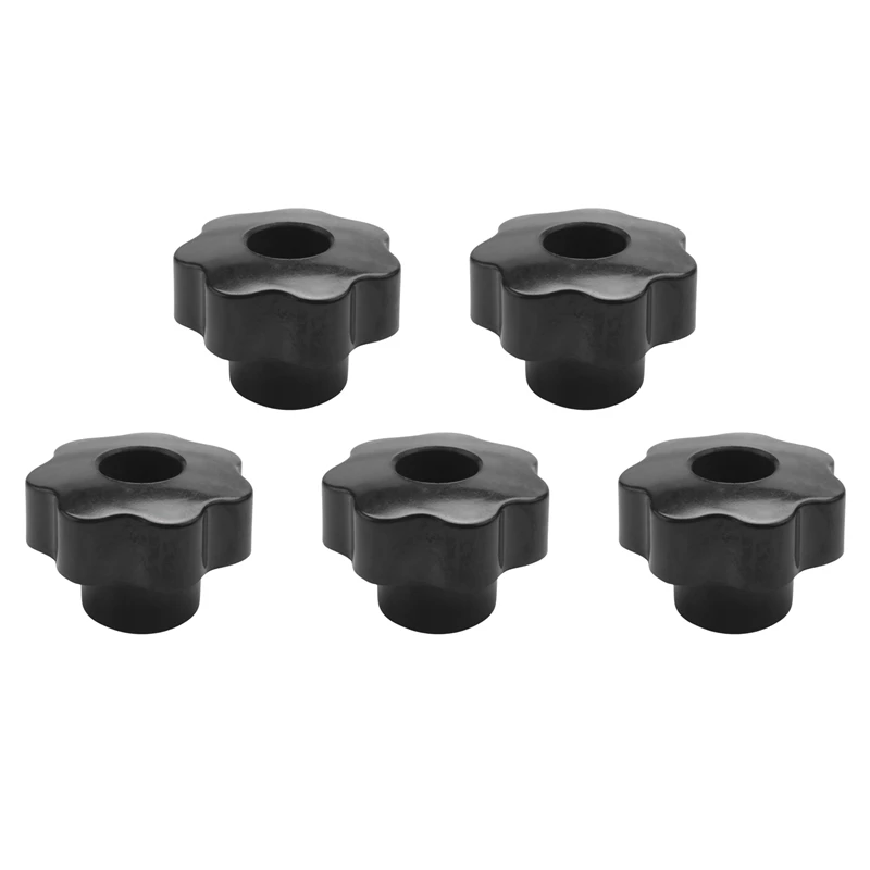 

5X M10 10Mm Dia Thread Black Plastic Star Head Clamping Knob Grip