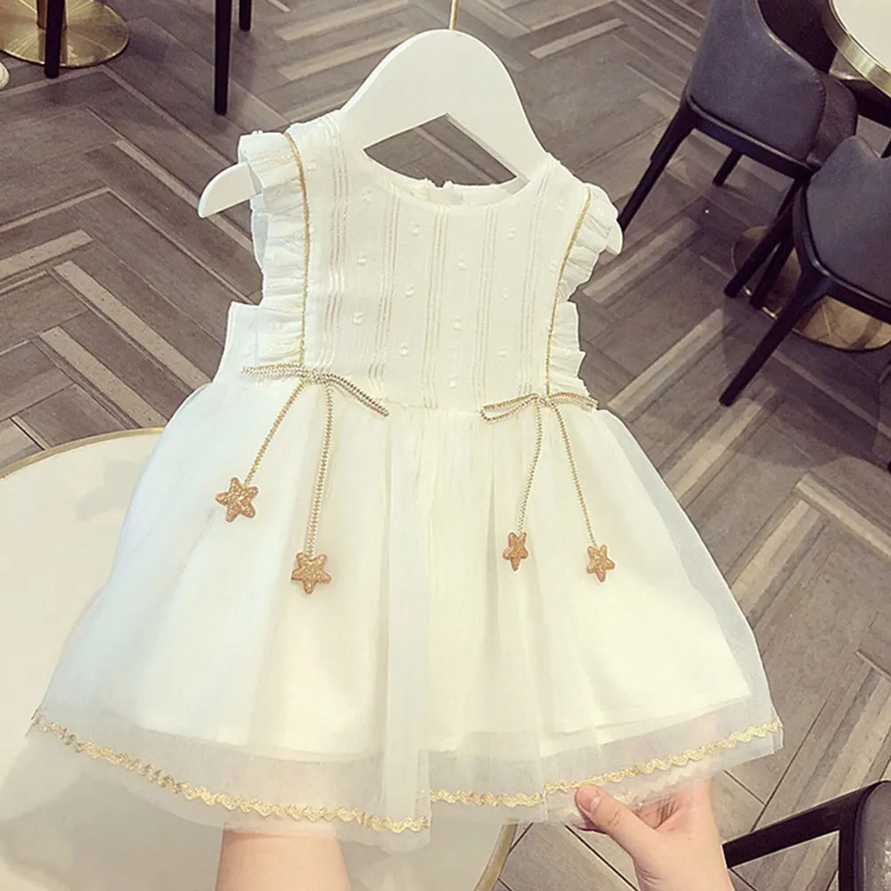 

2022 New Summer Fashion Wedding Party Princess Costumes Toddler Girls Sweet White Dresses Baby Kids Birthday Lace Vestidos 1-6Y