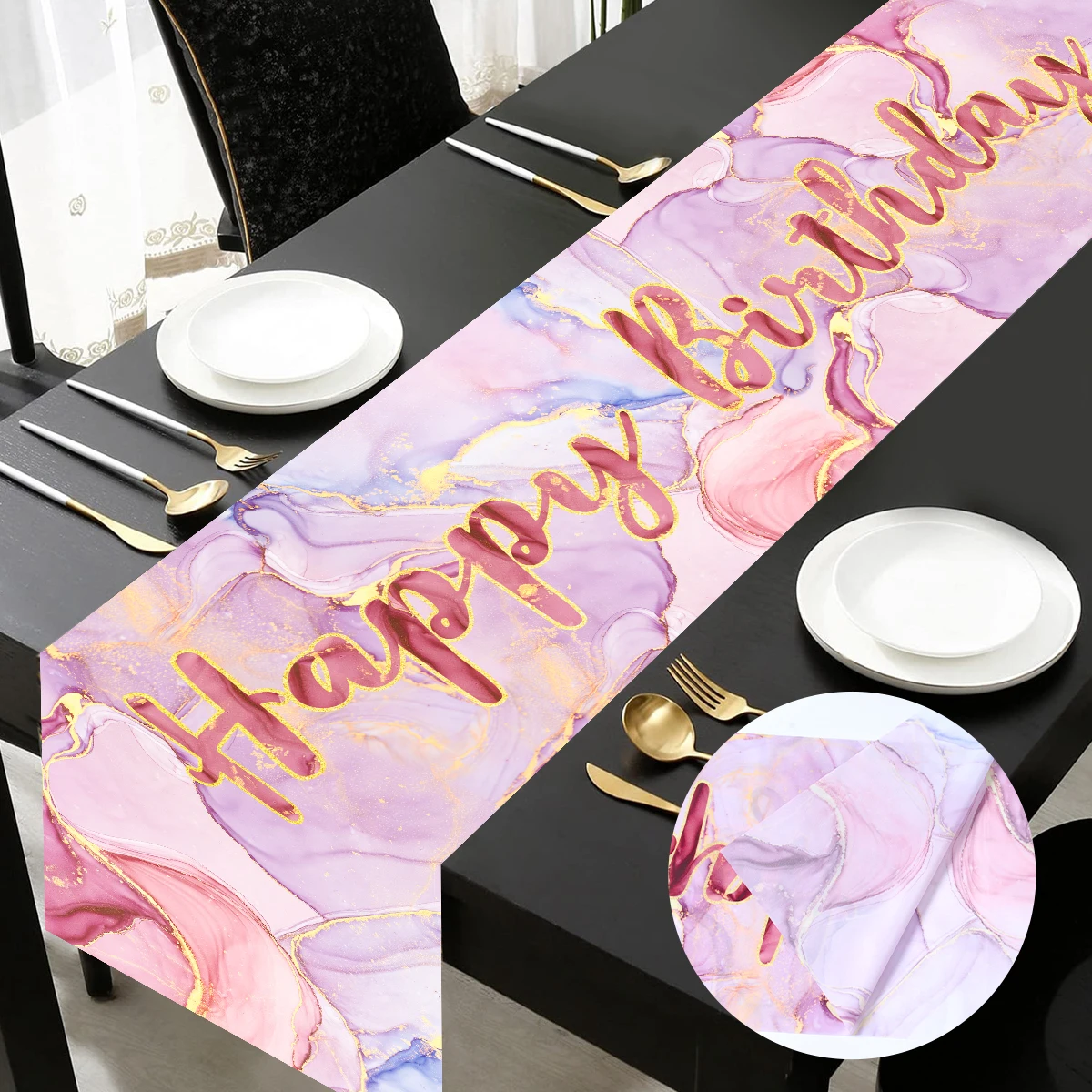 Настольная дорожка черного и золотого цвета с мраморным рисунком 30/40/50 дюймов