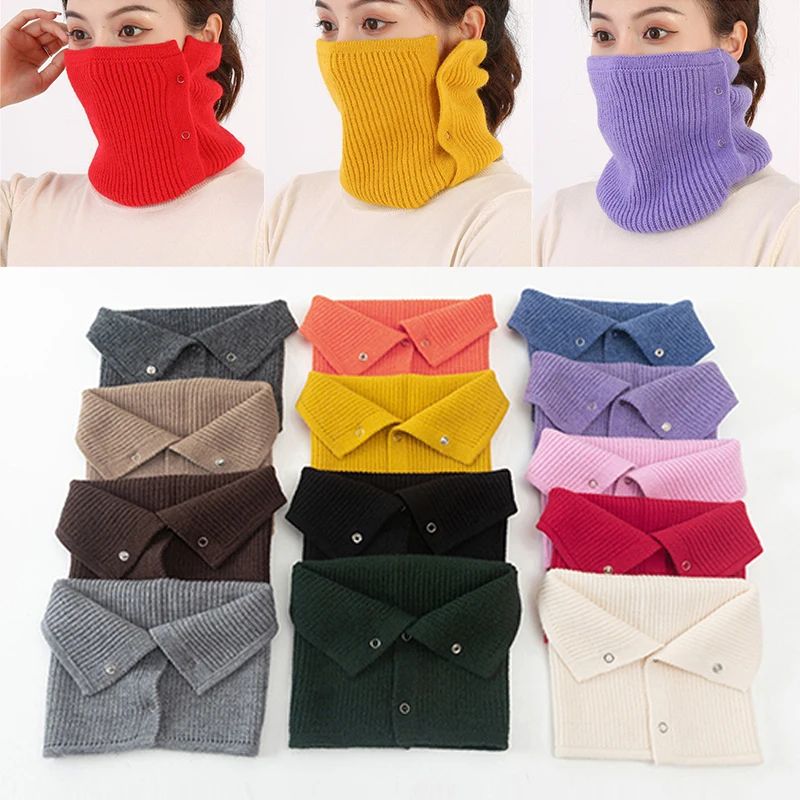 

Women Ring Scarf Warm Collar Solid Winter Button Neck Scarves Unisex Face Cover Female Knitted Elastic Force Muffler Pure Color