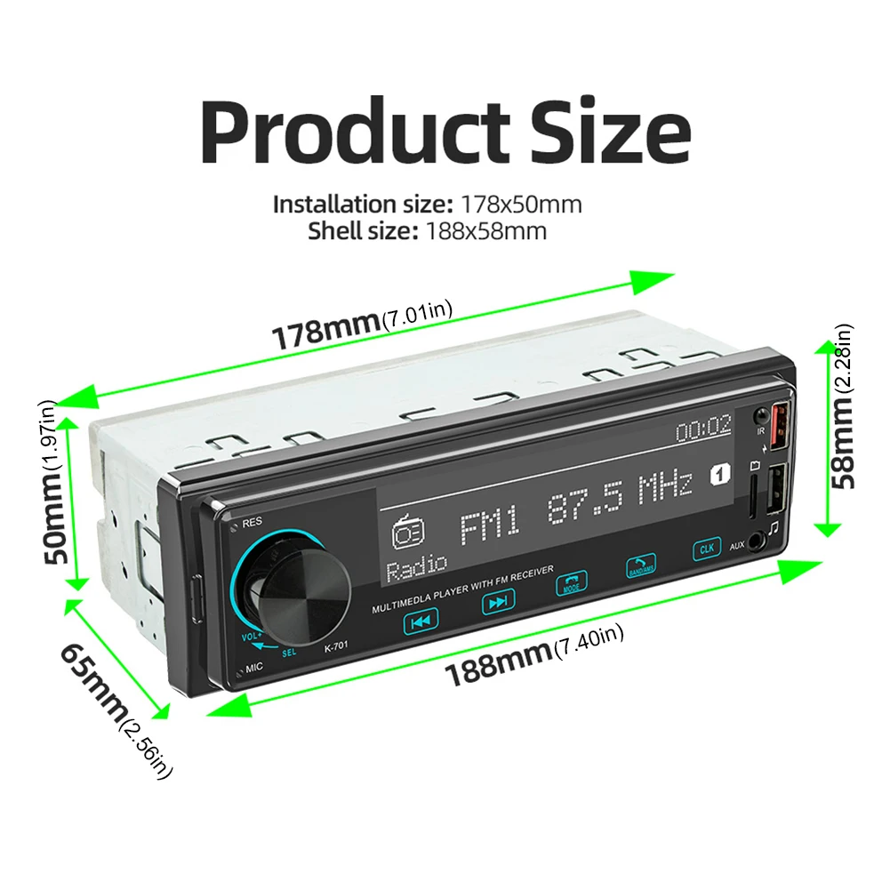 1DIN цифровой MP3-плеер USB AUX Bluetooth-совместимый FM-аудио 2 5-дюймовый сенсорный экран