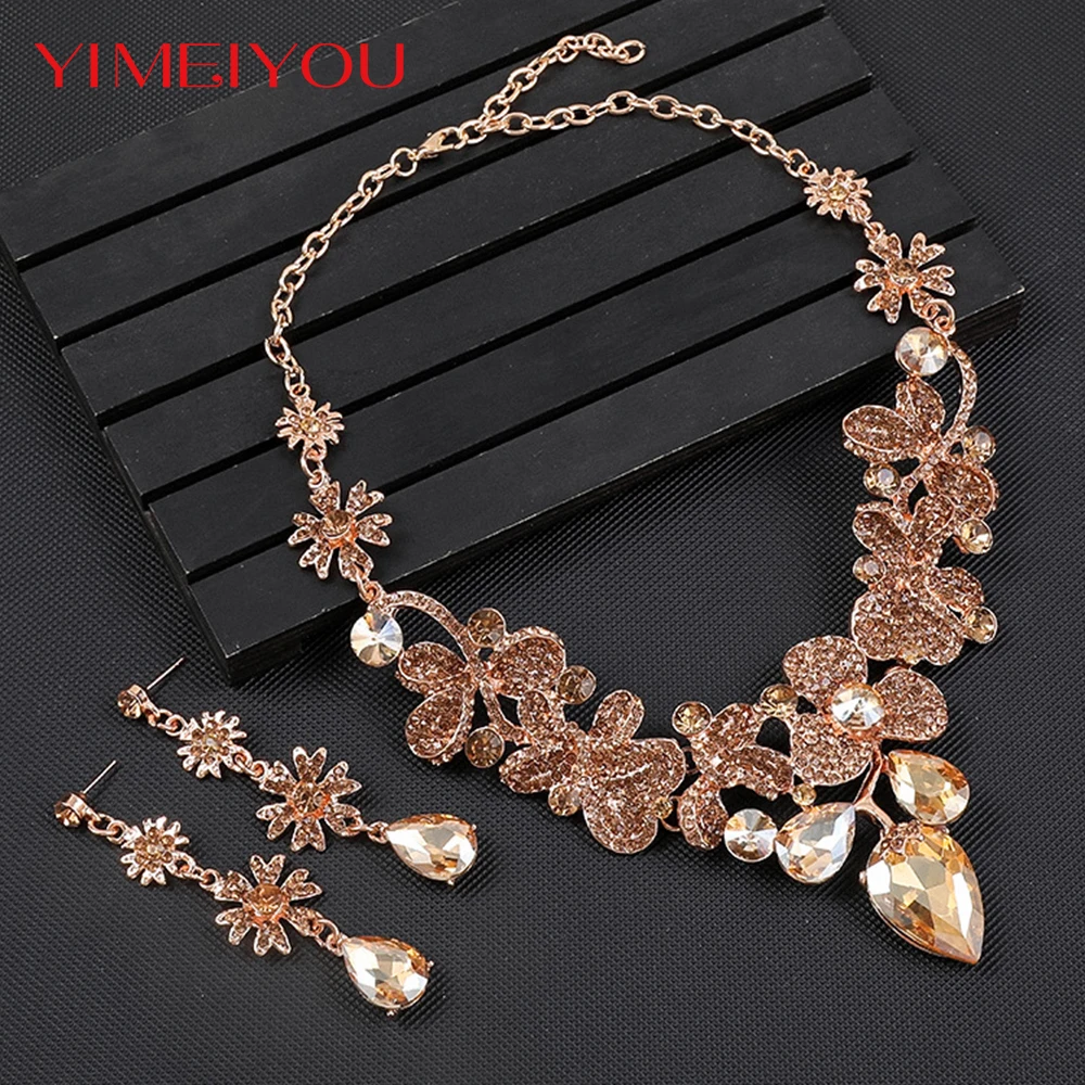 Luxury Sets Fashion Zircon Jewelry Earrings Crytal Necklace Party Korean Circle New Style Simple Trendy Elegant Girl Gift
