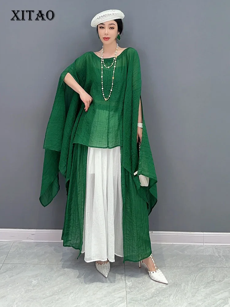 

XITAO ассиметричные свободные однотонные комплекты со штанами с круглым вырезом и рукавами «летучая мышь»; Новое поступление 2023 года; Сезон лето; Повседневная модная универсальная одежда; ZY8609