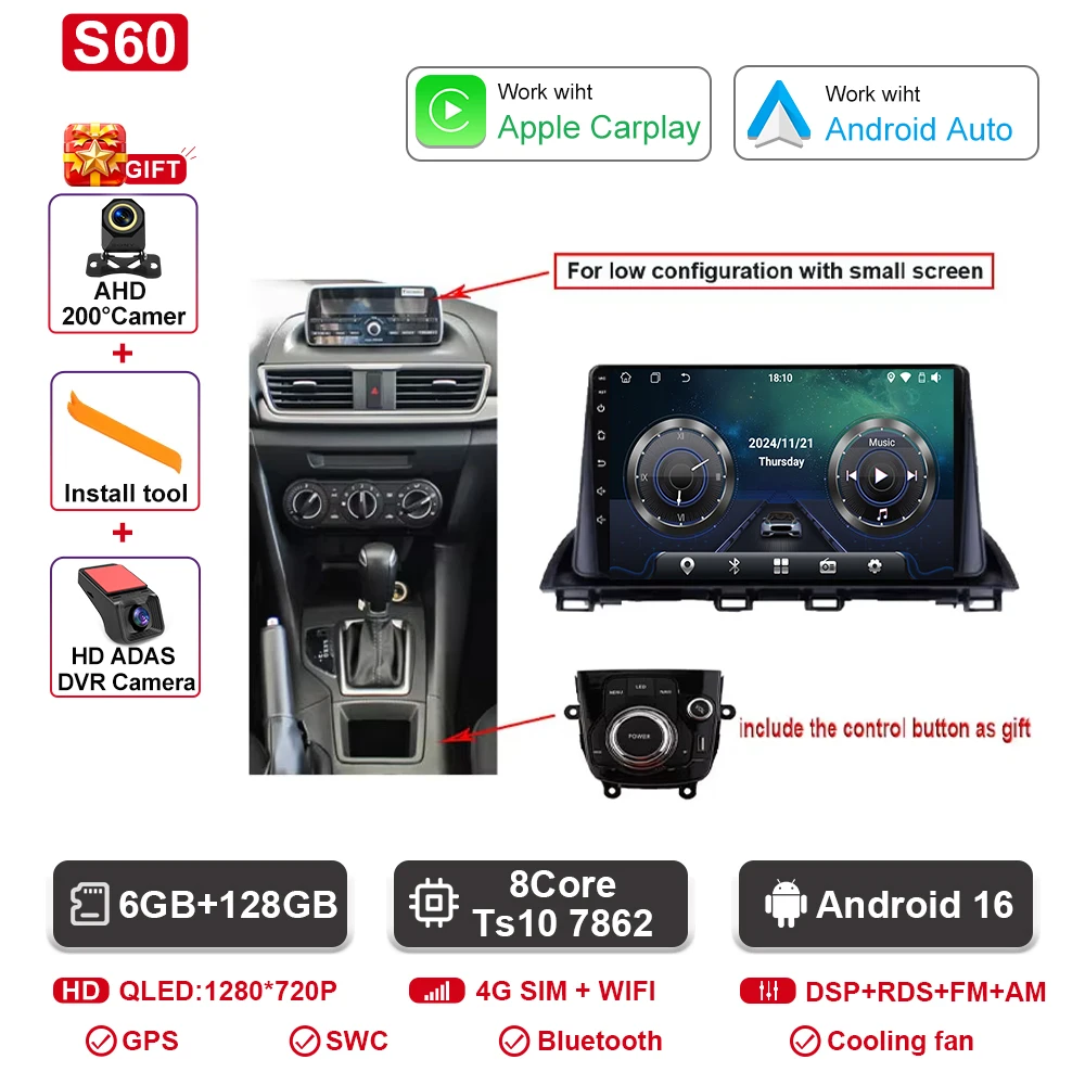 

Для Mazda 3 Axela 2014-2019 Mazda CX-4 CX4 2016-2018 Автомобильный радиоприемник Android Auto GPS-навигация Мультимедийный видеоплеер Без din