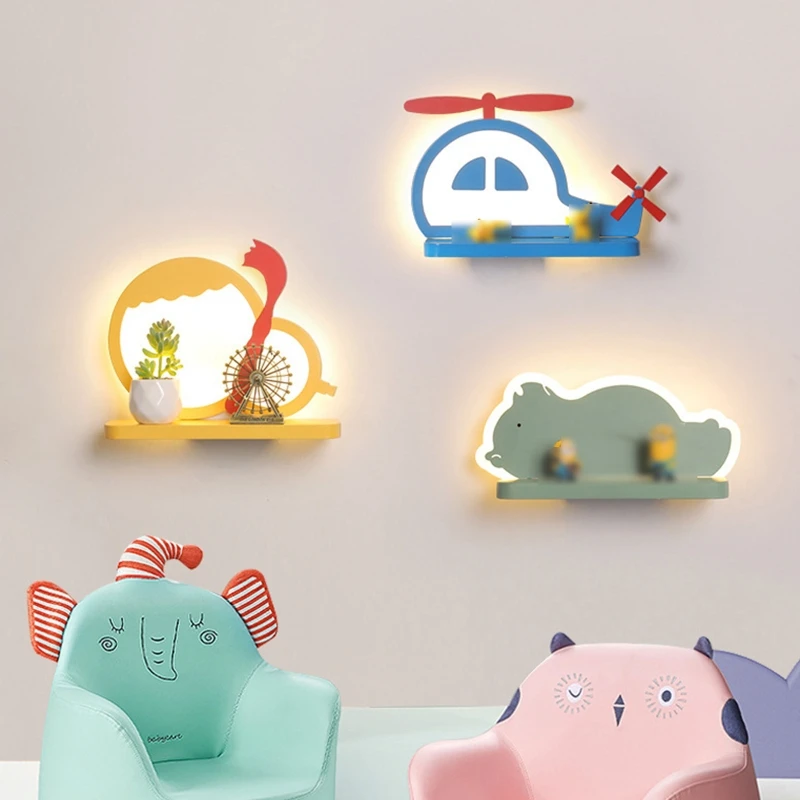 Мультяшный настенный светильник с плавающей полкой держатель для хранения милый