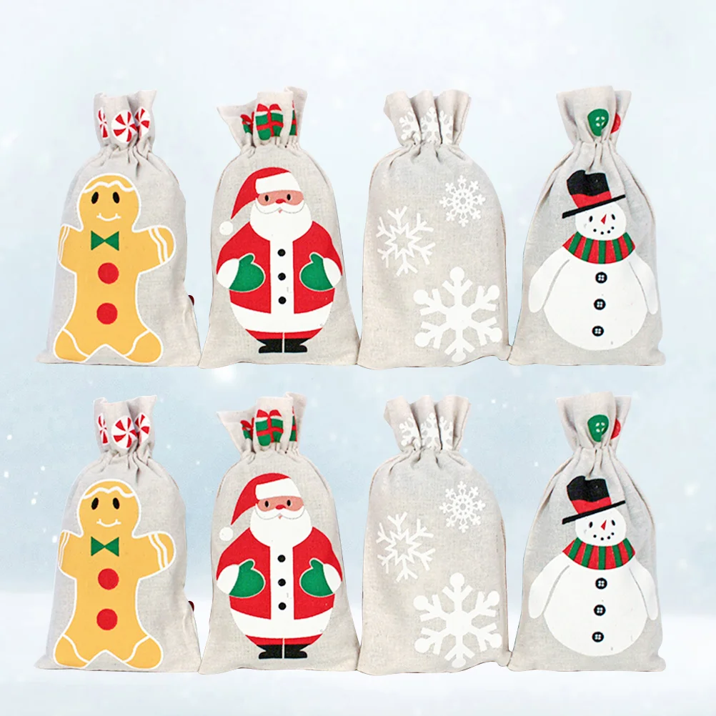 

Christmasburlap Drawstring Candy Gift Pouch Goodie Canvas Santa Holiday Packing Favor Cello Wrapping Snowman