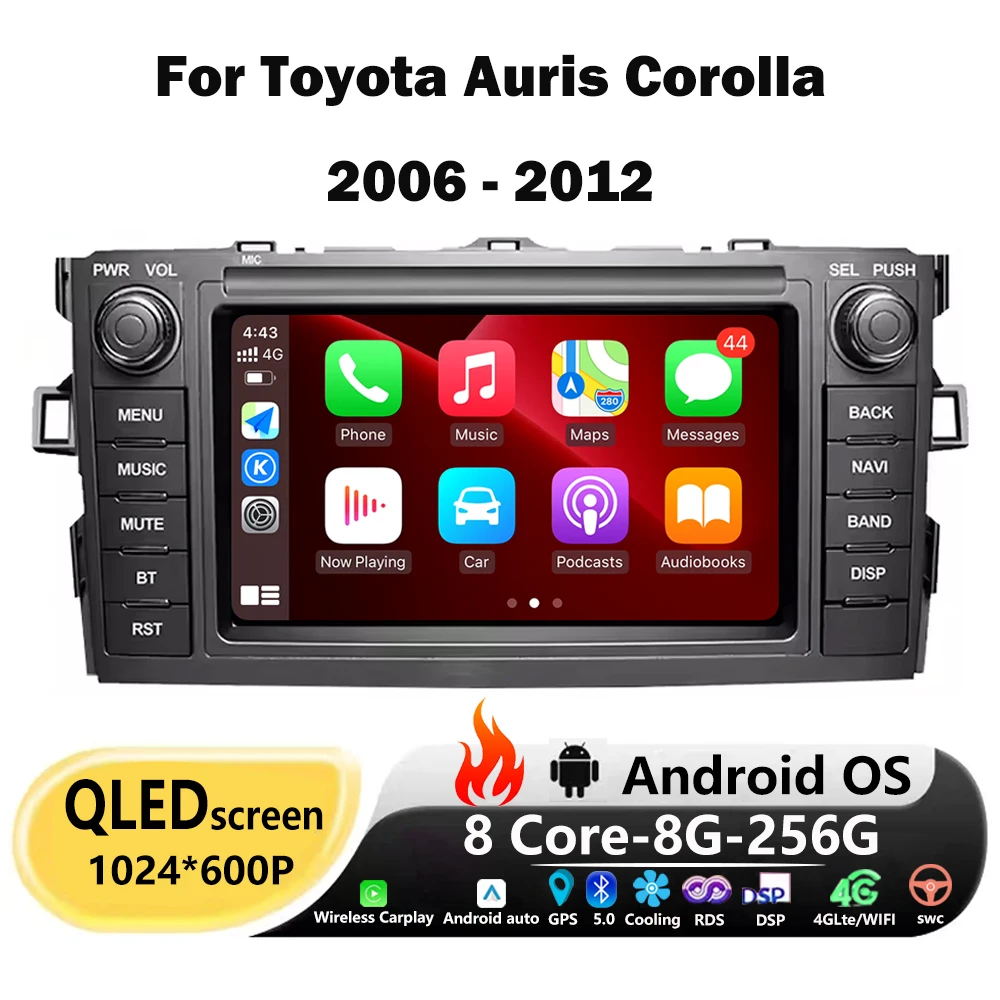 Фото 7-дюймовый Android 16 Auto Carplay для Toyota Auris Corolla 2006-2012, автомобильная мультимедийная система с GPS-навигацией и поддержкой Carplay №1