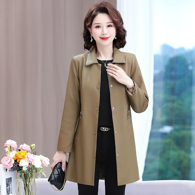 Новая весенне-осенняя кожаная куртка средней длины элегантный утягивающий стиль