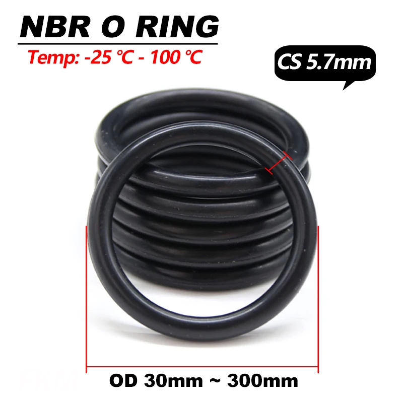 

5 шт. уплотнительное кольцо NBR CS 5,7 мм, наружный диаметр 30 мм ~ 300 мм, черная прокладка из нитрил-бутадиеновой резины, маслостойкая шайба, круглая прокладка, уплотнительное кольцо