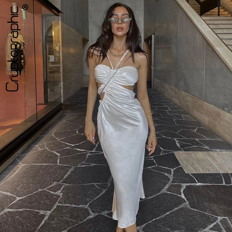 

Женское платье-миди с открытой спиной и рюшами, без рукавов