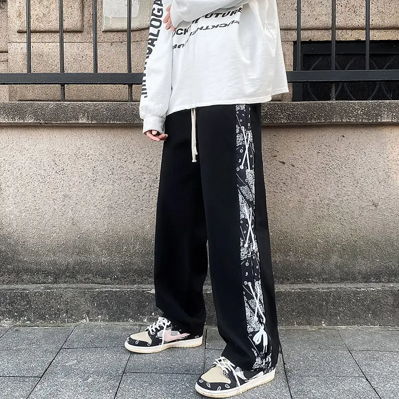 

Cargo Pants Women Clothes Goh Punk Black Trouser Side Stripe Baggy Wide Leg Pants Y2k Pants Harajuku High Waisted Pant Bottoms