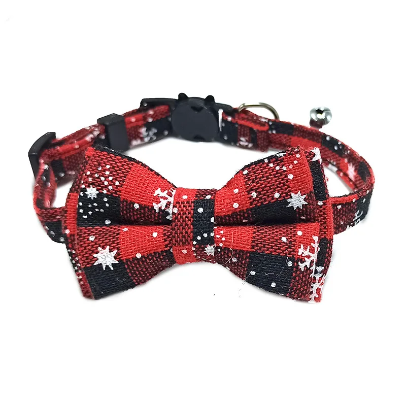 Pet Breakaway Cat Collar Bow Tie and Bell Cute Plaid Christmas Red Elastic Adjustable Dog Collar With Sash Small Bell For Cats images - 6