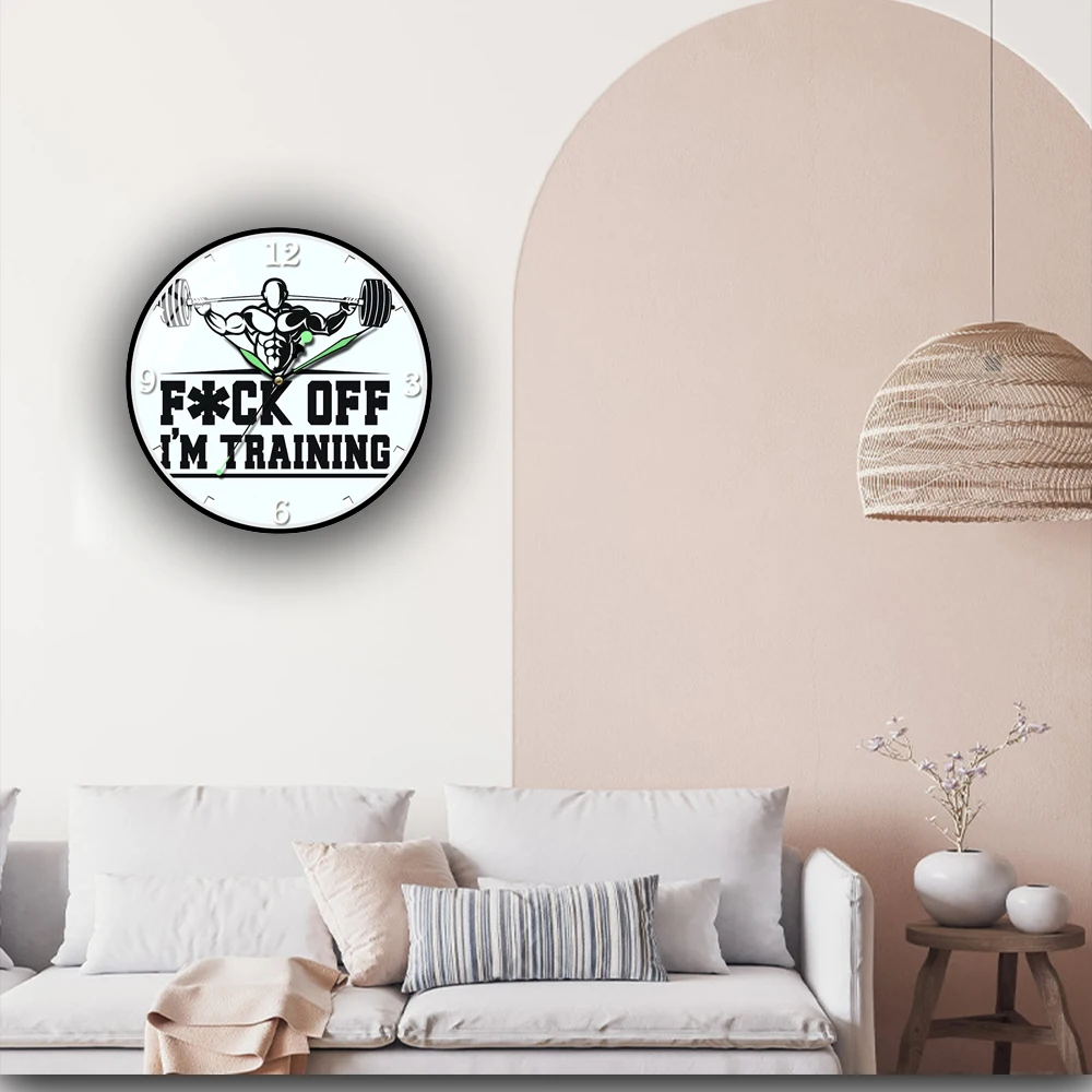 Training GYM Acrylic Wall Clock Fitness Wall Clock Weightlifting Men Inspirational Fitness Studio Wall Decor Clock Luminous