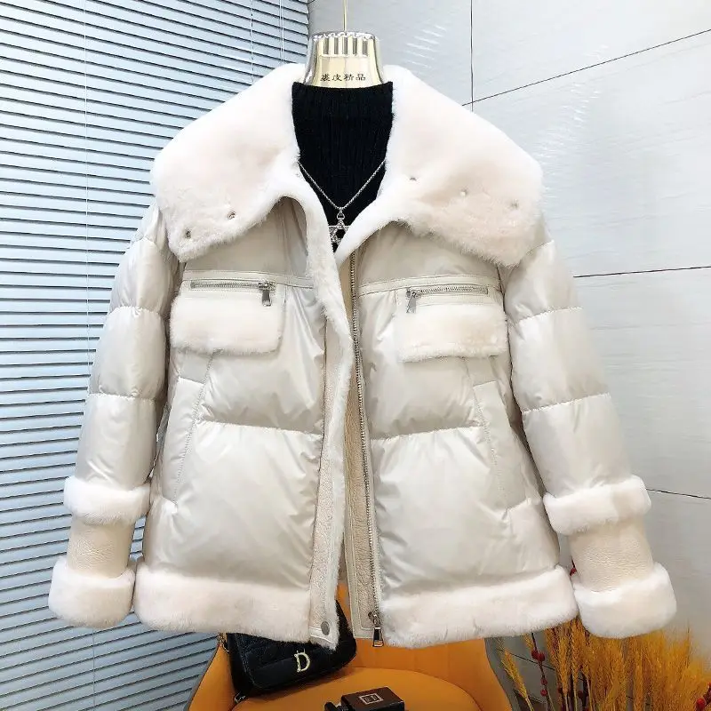 Streetwear Thick Warm Winter Jacket 2022 New Fashion Fur Coat Down Cotton Padded Jacket Spliced With Lamb Wool Coat For Women