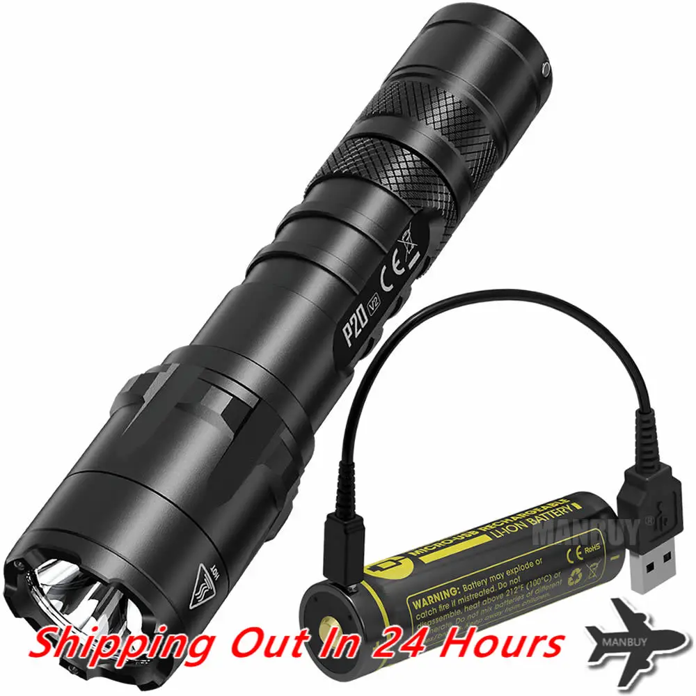 Nitecore P20 v2 Tactical LED Flashlight USB port Rechargeable 18650 Battery Outdoor Hunting Law Enforcement Waterproof EDC Torch