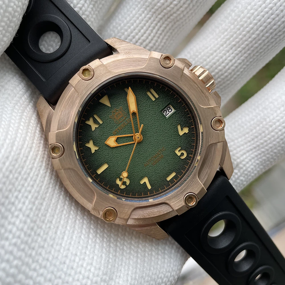 

Spot Goods CUSN8 Bronze Watch 1000M Waterproof SD1943S Automatic Mechanical Watch STEELDIVE C3 Green Luminous Dive Watch For Men