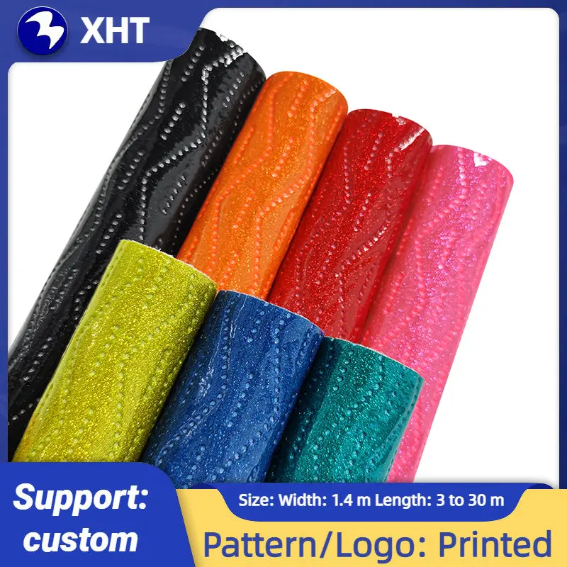 

30*135CM Wave Embossing Crystal Glitter Fine Powder Smooth Glitter Artificial Leather Fabric for Making Clothes Boots Shoes