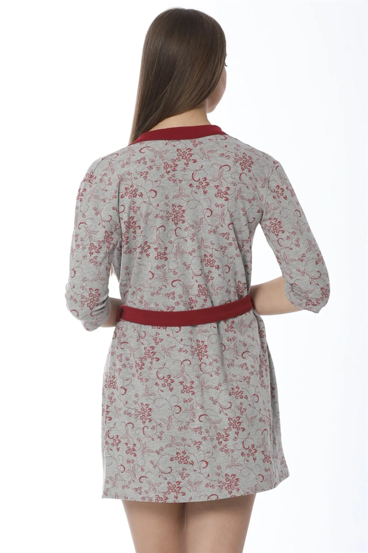 

Fashion Line Ladies Gray Burgundy Nightgown Dressing Gown Suit 1104