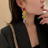 fashion oval colorful crystal earrings for women bijoux oversize geometric drop dangle earrings statement jewelry