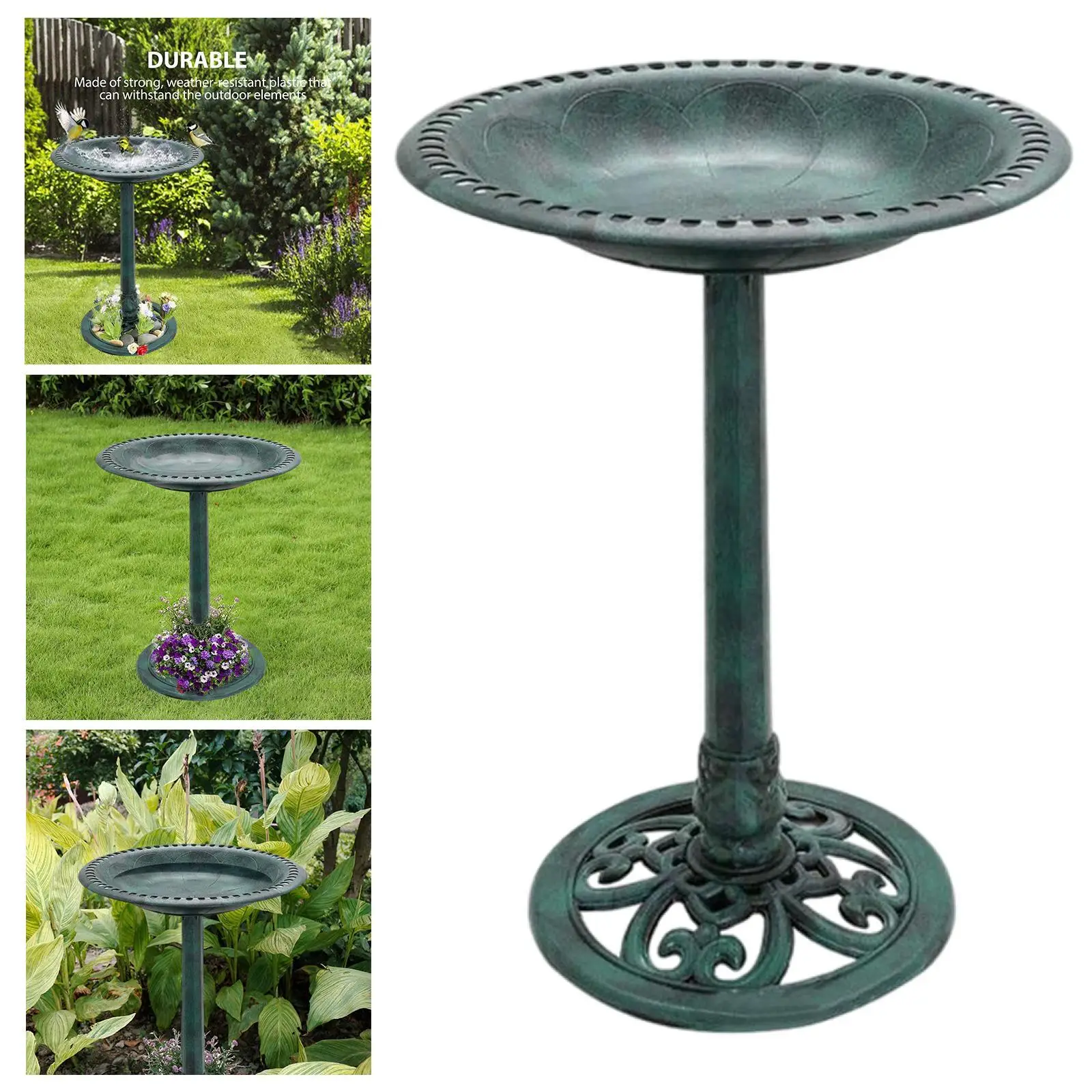 

Outdoor Garden Bird Bath Decoration Flower Design for Patio Garden Lawn gold