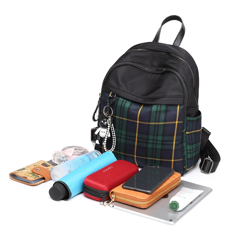 School Backpack for Girl Student Book Bags Teenager Plaid Schoolbag Small Kawaii Backpacks Women Cute Back Bag Waterproof Canvas