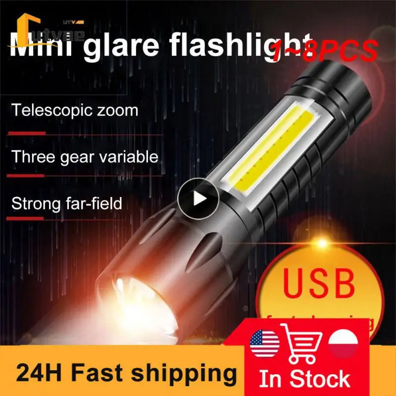 

Мини-фонарик с зумом, светодиодный фонарик, фотовспышка, портативный Перезаряжаемый бликовый COB-фонарик, уличный фонарик для кемпинга, 1 ~ 8 шт.