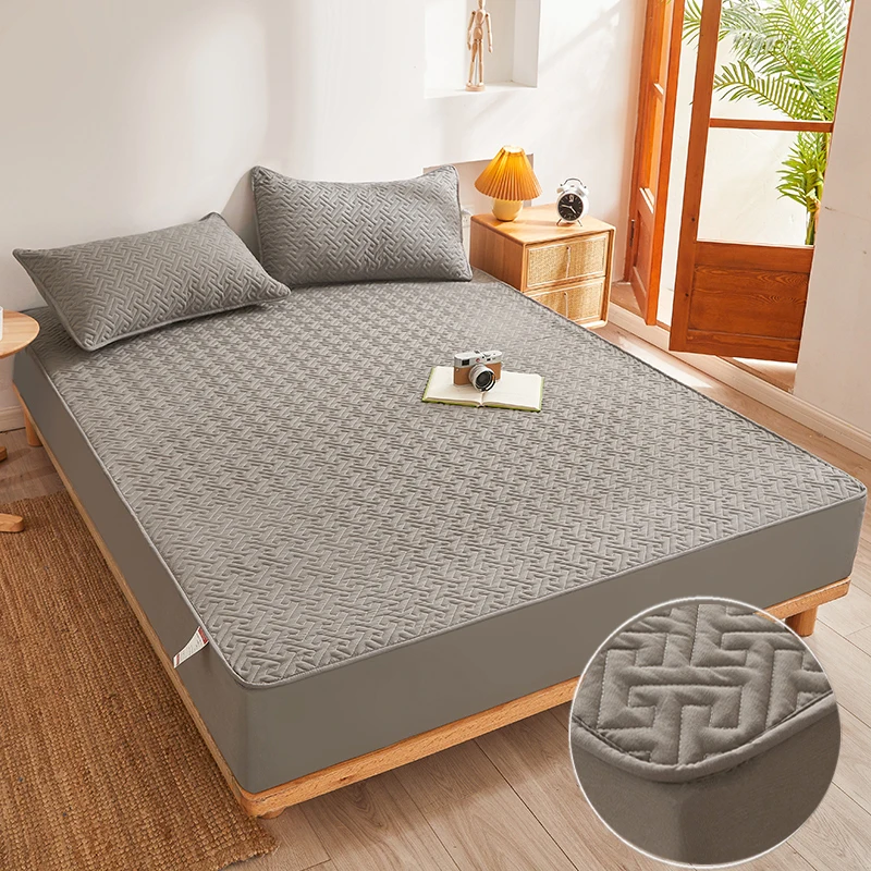 

Quilted Thicken Cotton Anti-mite Toper Mattress Cover Fitted Sheet Bedspread on the Bed With Elastic Band Bed Linen 135x200