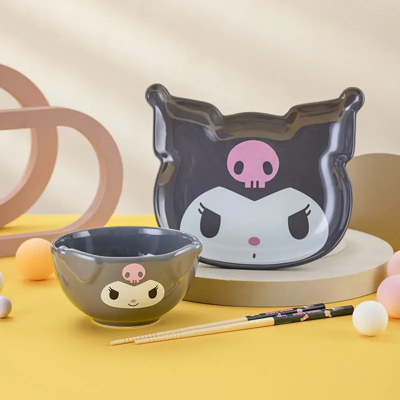 Juego de cuencos de cerámica Kawaii Sanrioed Kuromi Cinnamoroll My Melody, juego de palillos de 3 piezas con dibujos animados de Hello Kitty, regalo