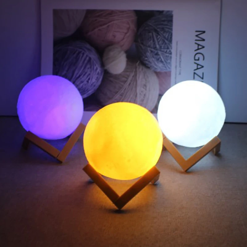 Moon Lamp 3D Decoration Ball Night Light with Base 10cm Cute Lamp Galaxy Table Decor