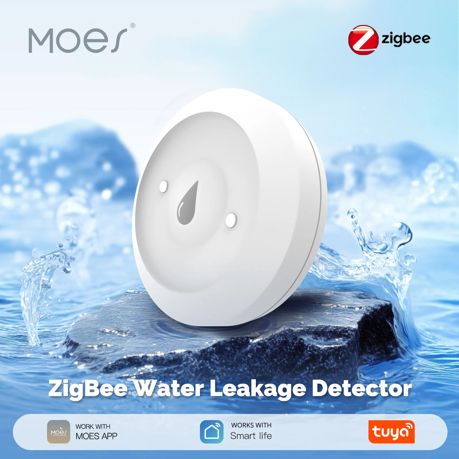 Фото MOES Tuya ZigBee умный датчик воды детектор утечек датчик погружения сигнализация утечки воды приложение Smart Life удаленный мониторинг №1