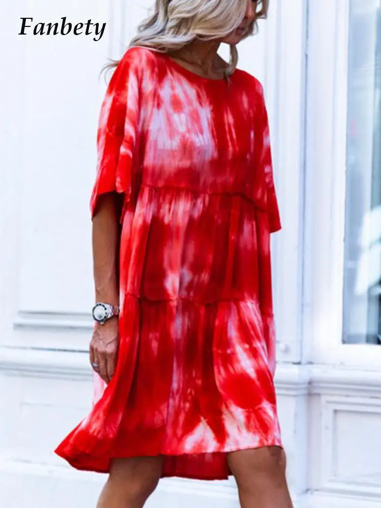 

Женское платье с круглым вырезом, коротким рукавом и принтом, свободного покроя