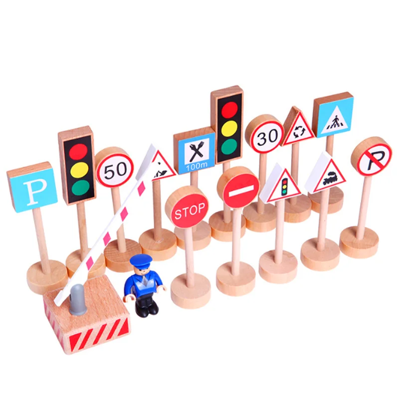 16Pcs Traffic Light and Stop Sign for Kids Toys Track Accessories Parking Scene Educational Set For Children Birthday Gift