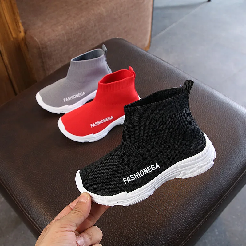 Kids Sock Sneakers Solid Slip-On Knitted Sock Shoes Boys Children's Flats Girls Breathable Sport Running Shoes for 1-8 Years