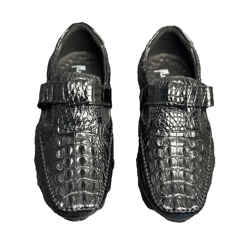 Экзотические мужские туфли из натуральной крокодиловой кожи мягкие черные