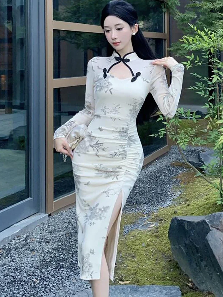 Женское Сетчатое платье средней длины белое ажурное привлекательное облегающее