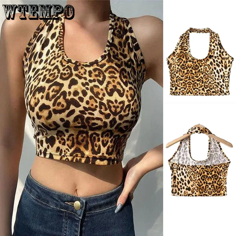 Women's Vest Cropped Tops Tank Top Halter Strap Halter Vest High Waist Tube Top Sexy Leopard Print Hottie Drop Shipping