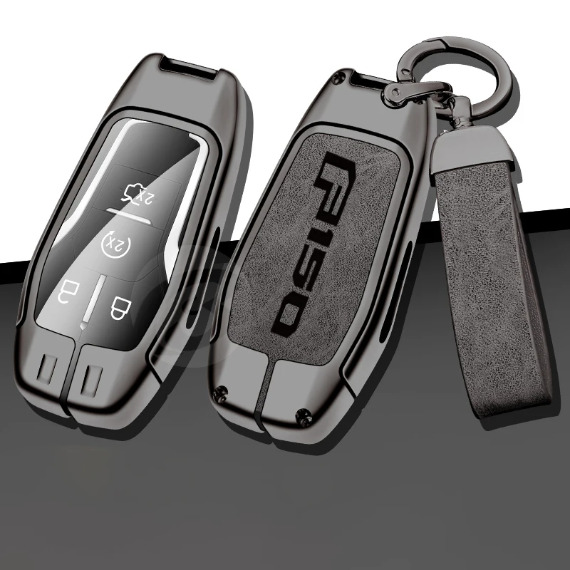 

Zinc Alloy Leather Car Key Cover Case Holder Shell Protector for Ford F150 Custom Logo Key Chain Buckle Interior Accessories