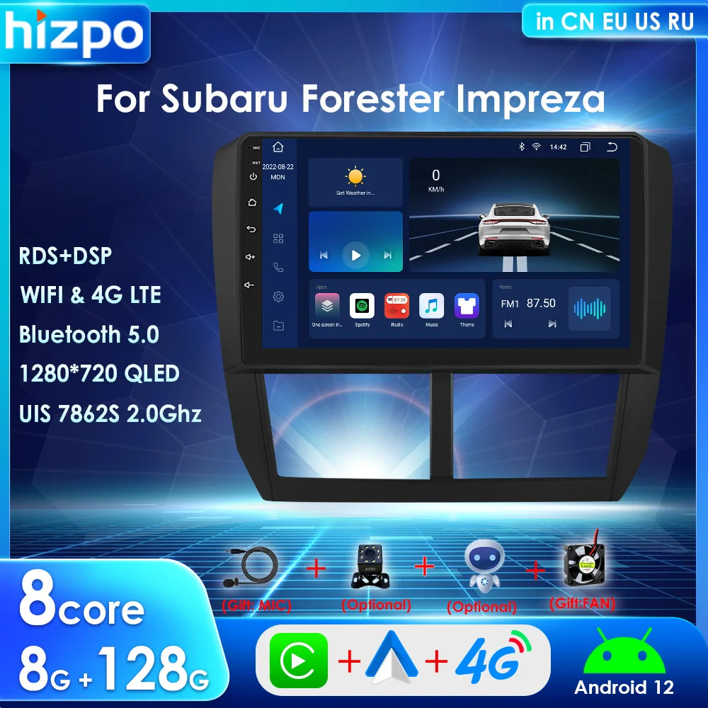 Hizpo 2din 8Core Android UIS7862S Carplay For Subaru Forester Impreza WRX STI Car Radio Multimedia Player AI GPS Navi RDS DSP BT