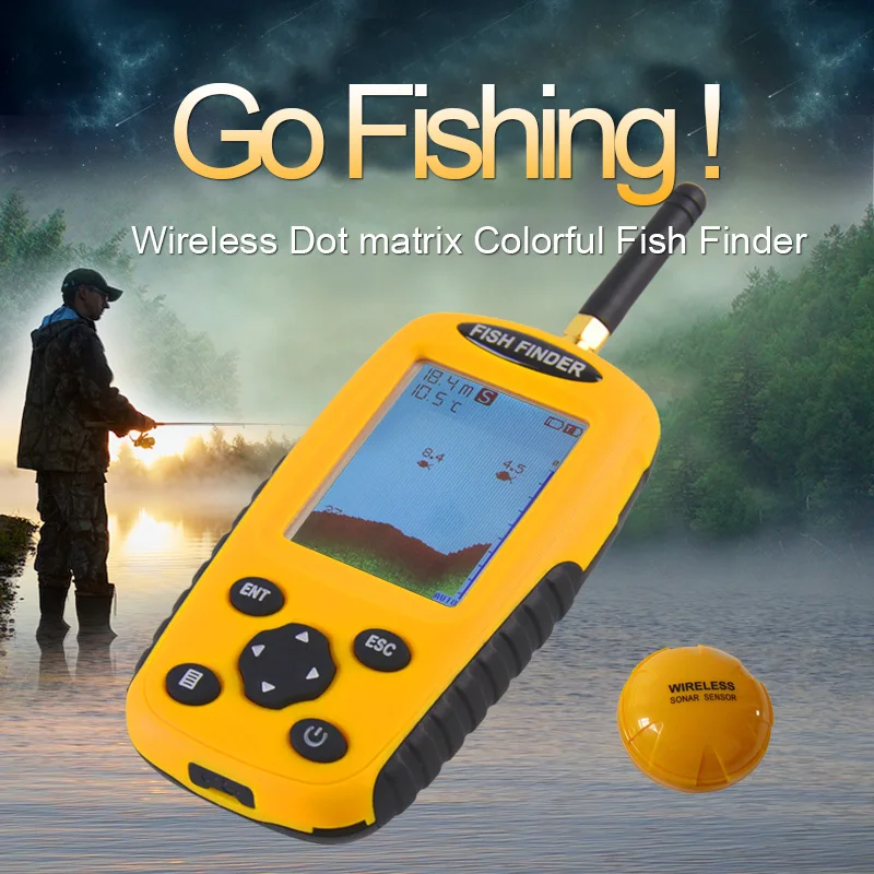 

Free Shipping!Brand New Colorful Wireless Fish Finder Dot Matrix Sonar Sensor Transducer Depth Echo Sounder Recharged Battery
